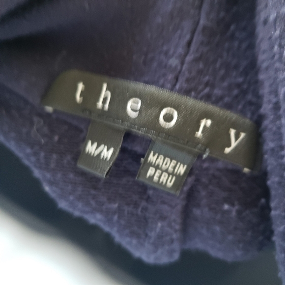 Theory Medium Navy Blue Draped Front Cardigan Quarter Sleeve Soft Cozy Sweater - Picture 7 of 8